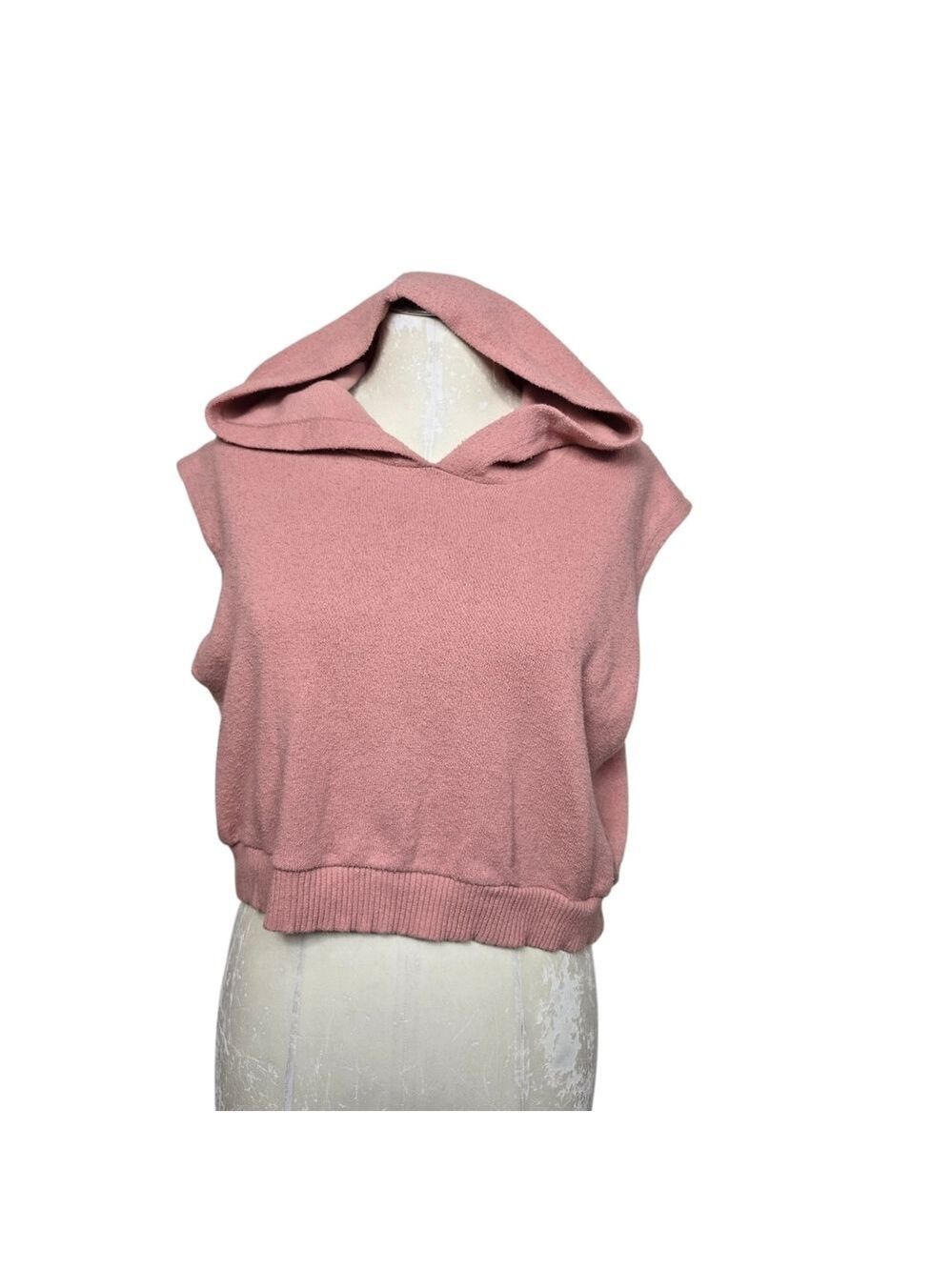 Zara Terry Pink Cropped Hooded Top L